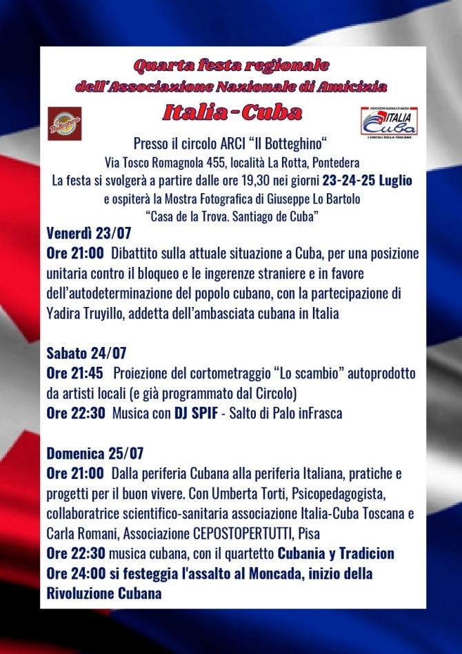 Festa Regionale Italia-Cuba 23-25 luglio - Pontedera - Ass. Amicizia Italia Cuba FI