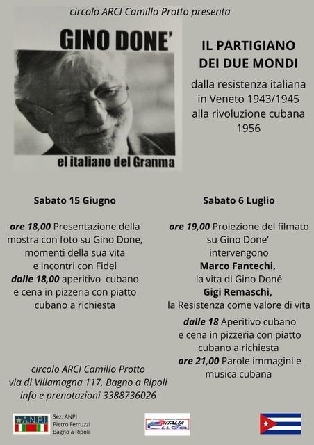 Iniziative su Gino Donè - sabato 15.06 e 06.07 Circolo ARCI Bagno a Ripoli - Ass. Amicizia Italia Cuba FI